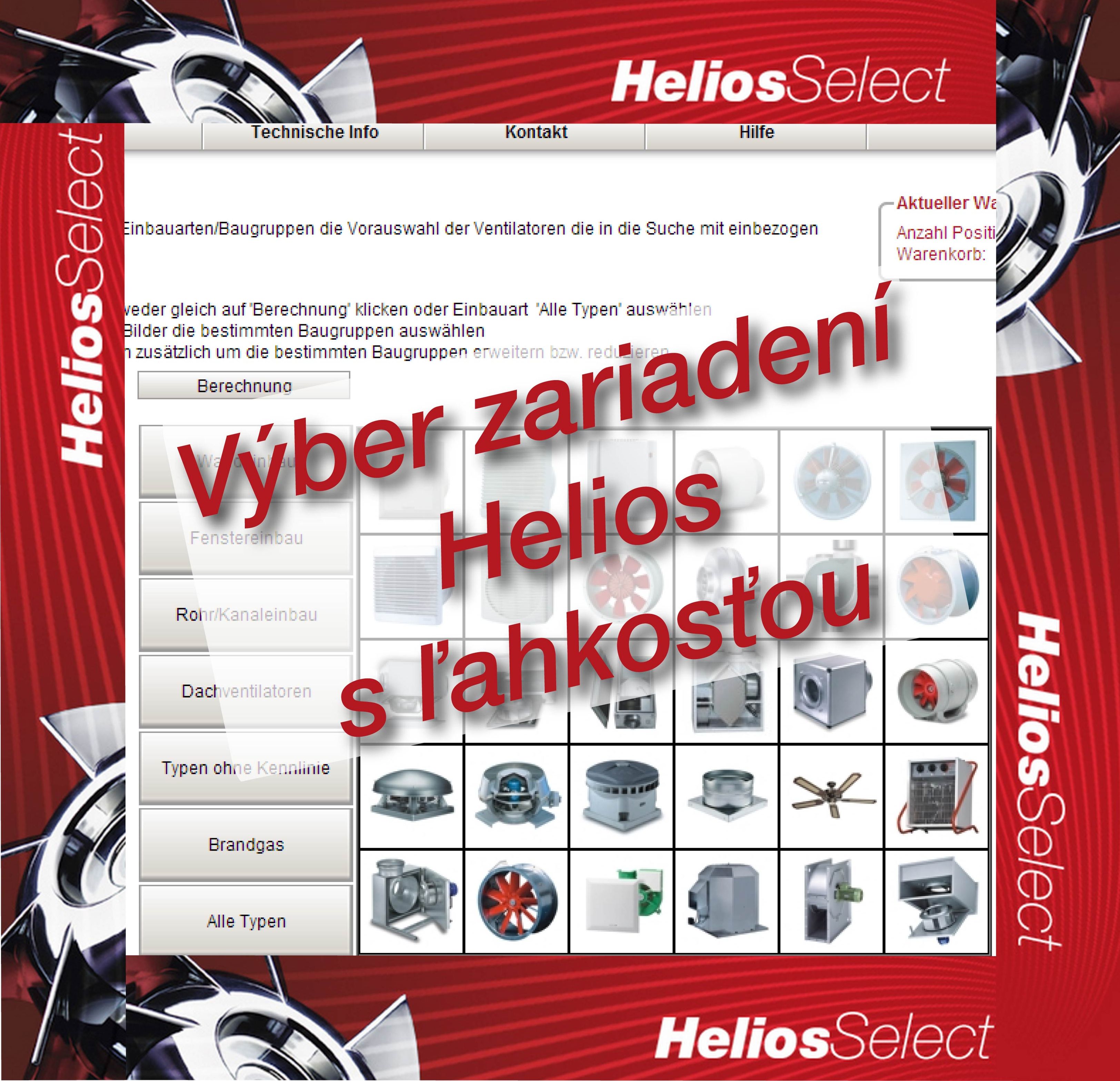Návrhový program pre výber ventilátorov, príslušenstva a ostatných zariadení Helios